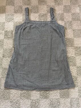 Black & White Gingham Square-Neck Linen Tank Dress